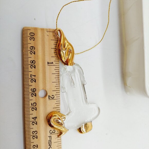 Holiday Living Ornaments Spun Glass Clear & Gold Candles & Trees Set Of 6 - Picture 4 of 8